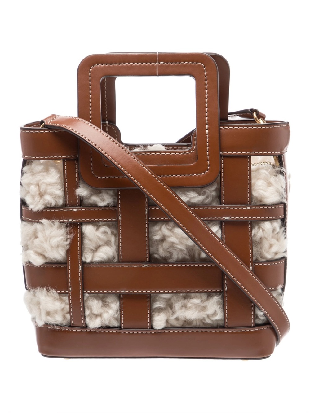 STAUD Leather and Shearling Purse